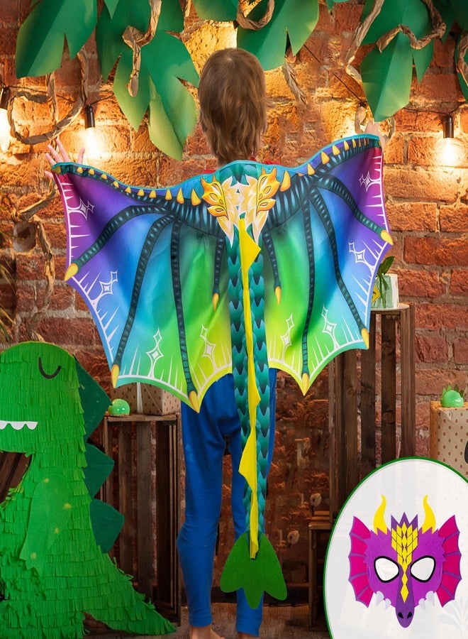 D.Q.Z Toddlers Dinosaur-Dragon-Wings Costume for Kids with Mask, Dino Cape Boys Dress Up Birthday Party Toys Gifts (Rainbow) - Image 2